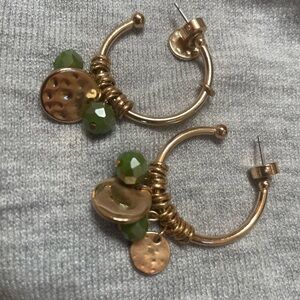 Chico's Gold and Green Beaded Hoop Earrings